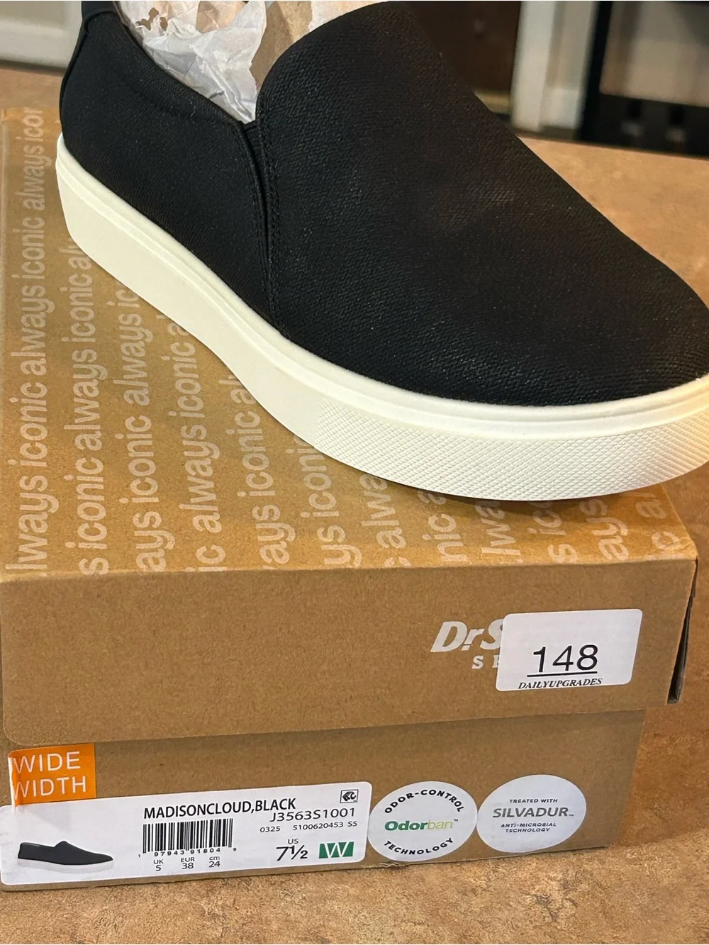 Dr. Scholl's Black Slip-On Platform Sneaker with White Sole